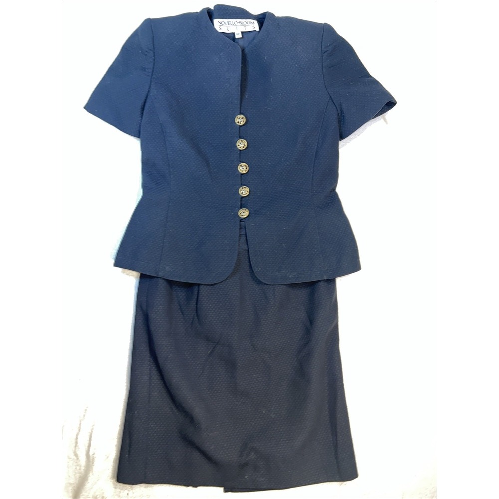 Vintage Noviello Bloom Black Skirt Suit Sz 6P Gold Buttons‎ Career